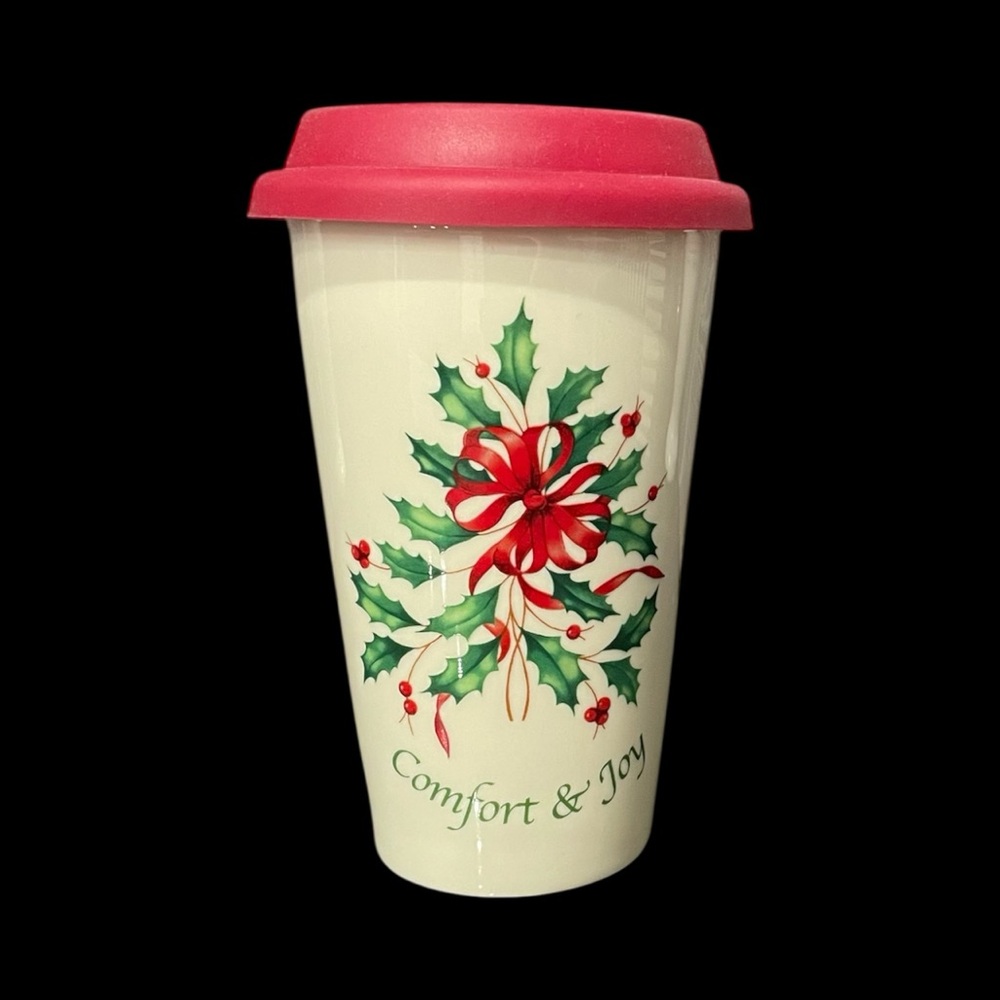 Lenox Holiday Comfort & Joy Christmas Double Wall Ceramic Thermal Travel Mug